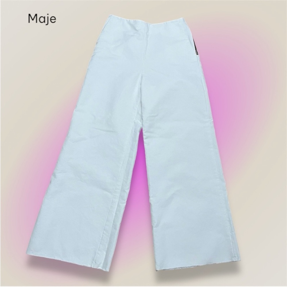 Maje White Highwaist Wide leg 100% Cotton Trouser Pants Size 36 European (XS-S)